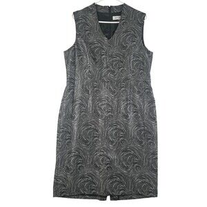 Kasper Dress Womens 14 Grey Jacquard Sheath Sleeveless V-Neck Lined Work Office